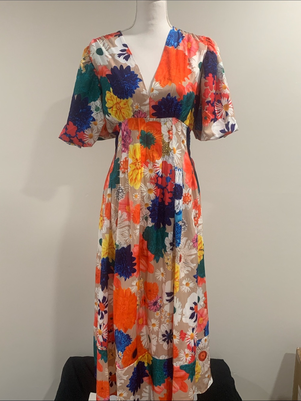 NWOT Vibrant Floral Maxi Dress Sz Lg